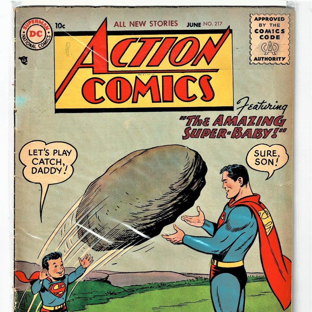 DC s ACTION COMICS/1956/ #217 SUPERMAN PLAYS CATCH WITH SUPER BABY